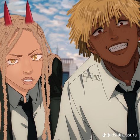 Blasian Denji, Poc Icons, Poc Characters, Blasian Anime, Blk Art, Blasian Edits, Poc Anime, Blk Edits, Poc Edits