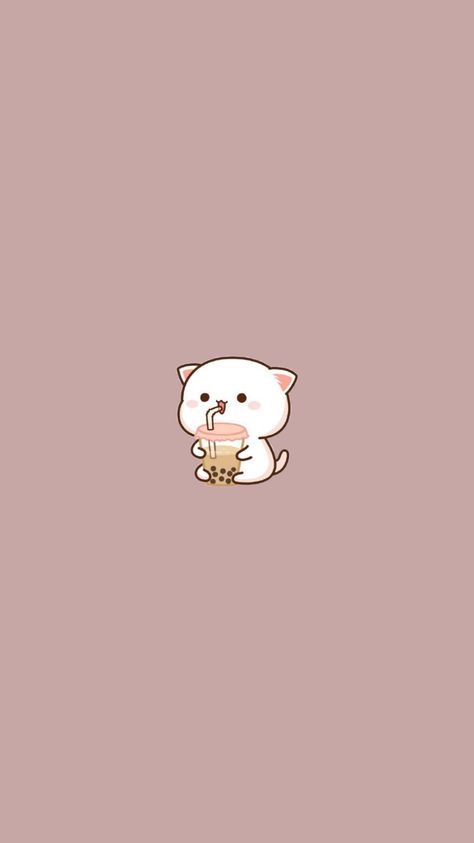 Boba Cat Wallpaper, Boba Wallpaper, Cat Drinking Boba, Minimalistic Wallpapers, Cat Drinking, Cat Wallpaper, Wallpaper Iphone Cute, Lisa Simpson, Wallpaper Iphone