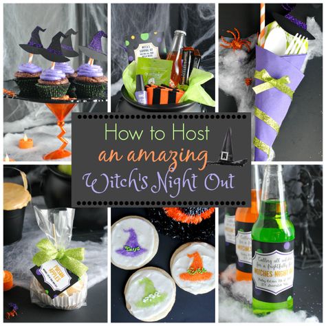 Thinking of throwing a Witch's Night Out Halloween Party? We're giving you everything to host an amazingly fun night out with the girls. Let the fun begin! Easy Halloween Party Food, Witches Night, Halloween Tea Party, Witches Night Out, Diy Halloween Treats, Halloween Themed Food, Halloween Party Table, Easy Halloween Party, Witch Party