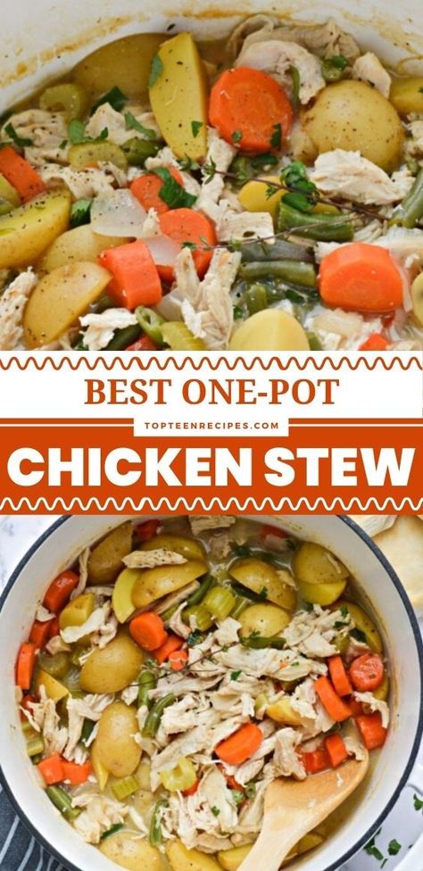 Easy chicken stew recipe is a one-pot meal, that is simple to put together, and is ready in under an hour. It makes a comforting and hearty winter meal. It is the best-stewed chicken recipe that is loaded with tender shredded chicken, potatoes, onions, carrots, celery, and green beans in a flavorful broth. Easy Chicken Stew, Chicken Stew Recipe, Best Beef Recipes, Stew Chicken Recipe, Stewed Potatoes, One Pot Chicken, Winter Soups, Soup And Stew, Chicken Potatoes