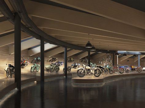 Top Mountain Motorcycle Museum - Tyrol - Austria Motorcycle Showroom Interior, Mountain Motorcycle, Exhibition Display Design, Harley Davidson Museum, Motorcycle Museum, Bicycle Store, Interior Architecture Drawing, New Bicycle, Motorcycle Shop