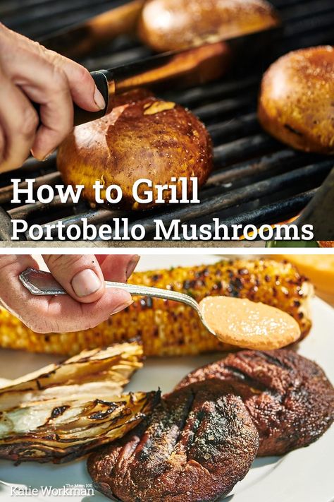 Grilled Portobello Mushrooms:An easy basting sauce turns these big, "meaty" mushroom caps into a beautiful grilled dish. Grilled Portobello Mushroom Caps, Portobello Mushroom Caps, Bbq Mushrooms, Barbecue Recipes Grill, Veggie Side Dish Recipes, Basting Sauce, Grilled Portobello, Mushroom Caps, Bbq Menu