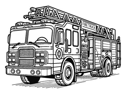 Fire Truck Coloring Page, Truck Names, Rescue Tools, Truck Coloring Pages, Boy Drawing, Rescue Vehicles, Outline Drawings, Landscape Drawings, Fire Station