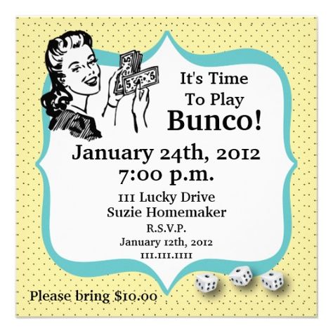 Lucky Bunco Player Invitation by Artinspired Bunko Themes, Girls Night Out Games, Games For Ladies Night, Bunco Prizes, Bunco Food, Bunco Ideas, Bunco Gifts, Bunco Themes, Bunco Night