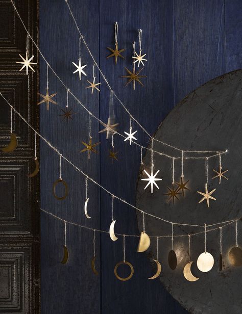 Starry Night Wedding, The Moon And Stars, Ornament Garland, Brass Ornaments, Celestial Wedding, Hippie Home Decor, Moon And Stars, 가을 패션, Wedding Night