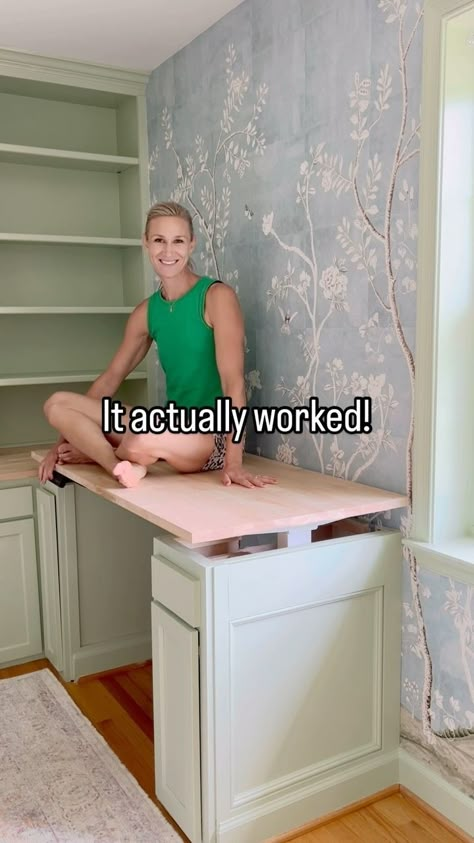 Design • Instagram Window Seat Storage Bench, Dream House Office, Two Desks, Diy Standing Desk, New Mobile Homes, Desk Cover, Grandmillennial Style, Office Built Ins, Desk Legs