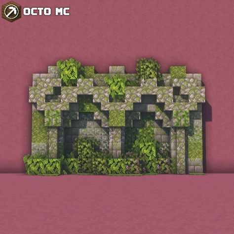 Minecraft Wall Fountain Ideas, Fairy Wall Minecraft, Minecraft Natural Wall, Minecraft Small Archway, Garden Wall Minecraft, Mossy Cobblestone Minecraft, Small Mine Entrance Minecraft, Minecraft Sewer Entrance, Minecraft Stone Fence