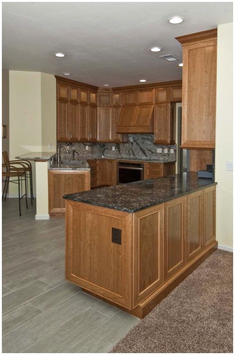 Cherry wood kitchen , #kitchen #furniture #design #wood kitchen furniture design wood Cabinets With Gray Floors, Grey Wood Floors Kitchen, Gray Floors, Cherry Wood Kitchen Cabinets, Cherry Wood Kitchens, Grey Kitchen Floor, Drawers Design, Cabinets Doors, Grey Wood Floors