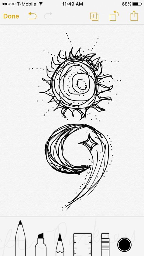 Moon And Sun Semicolon Tattoo, Semi-colon Tattoo Star And Moon, Moon And Stars Semicolon Tattoo, Sun And Moon Semicolon, Semi-colon Tattoo Sun Moon, Cool Tattoos Semicolon, Sun Moon Semi Colon, Moon And Semicolon Tattoo, Moon Semi-colon Tattoo Ideas