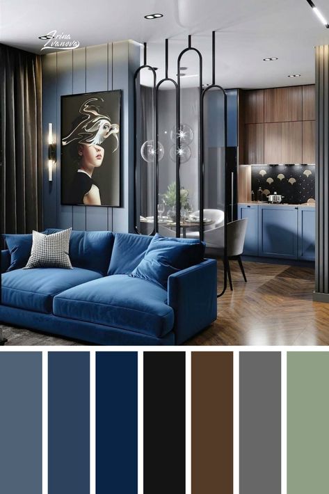 декора Dark Color Sofa Living Room Ideas, Blue Living Room Color Scheme, Blue Living Room Decor, Living Room Color Schemes, Living Room Design Decor, Blue Living Room, Decor Home Living Room, Living Room Grey, Design Living Room