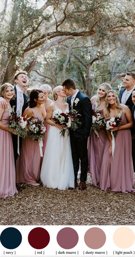 Navy Blue And Mauve Fall Wedding, Wedding Colour Scheme Autumn, 2024 Wedding Colors Fall, Navy Blue Wedding Colour Schemes, Dark Blue And Mauve Wedding, Navy Blue And Pink Fall Wedding, Dusty Blue And Mauve Bridesmaid Dresses, Dusty Pink Wedding Color Palette, Navy And Mauve Wedding Colors