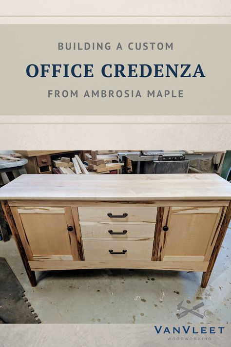 Combining ambrosia maple with some curly maple makes this office credenza stand out and may be our new favorite office accessory! #officefurniture #homedecor #homeoffice #design Office Credenza, Custom Office, Creative Home Decor, Office Accessories, Credenza, Wood Furniture, Office Furniture, Sideboard, Corner Desk