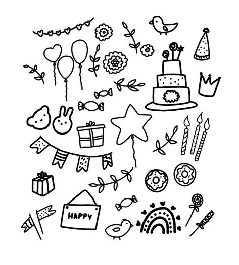 Set's birthday. Doodle  illustration. Holiday set. Simple illustration for birthday. Birthday Doodle, Birthday Illustration, Doodle Illustration, Holiday Set, Simple Illustration, Premium Vector, Graphic Resources, Vector Free, Royalty Free