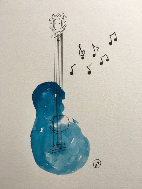 Guitar Painting Watercolor, Watercolor Art Guitar, Watercolor Art Music, Watercolor Music Art, Music Art Drawing Creative, Guitar Watercolor Painting, Music Watercolor Painting, Art Guitar Painting, Watercolor Guitar