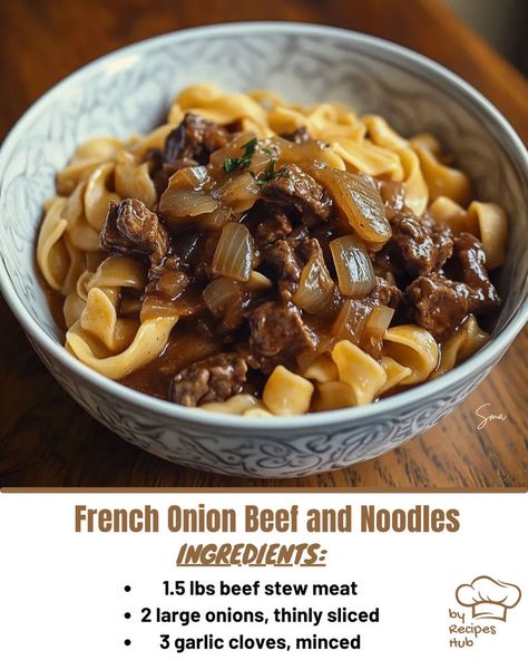 French Onion Beef and Noodles French Onion Beef And Noodles, French Onion Beef, Baked Meatloaf, Egg Noodle Recipes, Chicken Fajita Pasta, Mexican Casserole Recipe, Tuscan Chicken Pasta, Chicken Parmesan Pasta, Chicken Pasta Bake