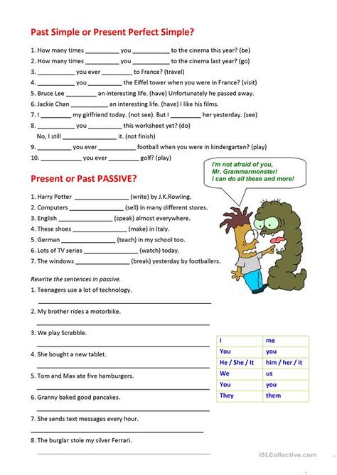 Ielts Grammar, Present Perfect Simple, Conjugation Chart, English Tenses, English Grammar Exercises, Passive Voice, Active Voice, Past Simple, English Teaching Materials