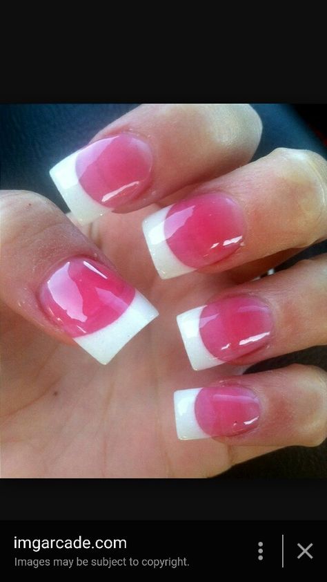 Hot Pink Nails With French Tip, Tea Rose French Nails, All Pink French Nails, Dark Pink And White French Tip Nails, Dark Pink And White Nails, Pink And White French Tip, Nail Options, Pink And White Nails, American Nails