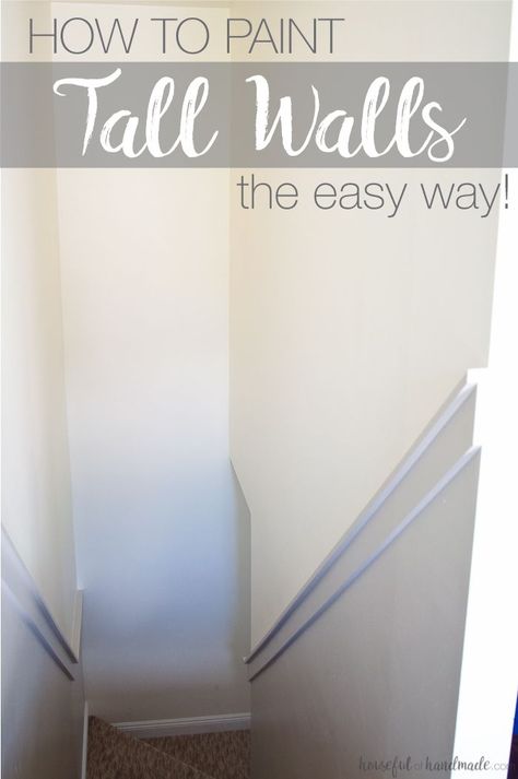 It's amazing what a fresh coat of paint can do to a room. But if you have high ceilings it can be a huge task to paint. Learn how to paint tall walls the easy way. Housefulofhandmade.com | HomeRight EZ Twist PaintStick | How to Paint High Walls | How to P Stairway Walls, Stairwell Wall, Stair Walls, Farmhouse Side Table, Painted Stairs, Learn How To Paint, Paint Can, Up House, High Walls