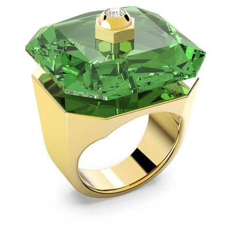 Numina ring, Octagon cut, Green, Gold-tone plated | Swarovski.com Interesting Rings, Statement Rings Unique, Grove Street, Beautiful Baubles, Timeless Watches, Stackable Ring Sets, Green Watch, Swarovski Ring, Pink Watch