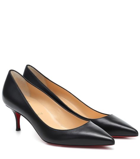 Christian Louboutin - Kate 55 leather pumps - An iconic design from Christian Louboutin, the Kate pumps are perched on 55mm kitten heels. Made to enhance the curves of a woman's feet, evoking the label's signature sensuality, these shoes are crafted expertly in Italy from nappa leather. Their versatile black colorway means they'll go with just about every outfit, day or night. seen @ www.mytheresa.com Night Seen, Low Wedge Espadrilles, Christian Louboutin Shoes Outfit, Christian Louboutin Heels Outfit, Louboutin Kate, Slingback Mules, Christian Louboutin Kate, Black Kitten Heels, Christian Louboutin Heels