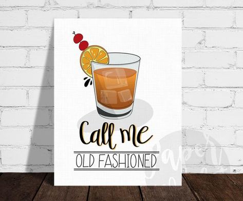 Call Me Old Fashioned, Bar Art, Cocktail Illustration, Funny Kitchen Wall Decor, Illustration, Kitch Anniversary Wine Labels, Call Me Old Fashioned, Old Fashioned Whiskey, Illustration Kitchen, Art Cocktail, Ocean Birthday Party, Cocktail Illustration, Illustration Funny, Decor Illustration