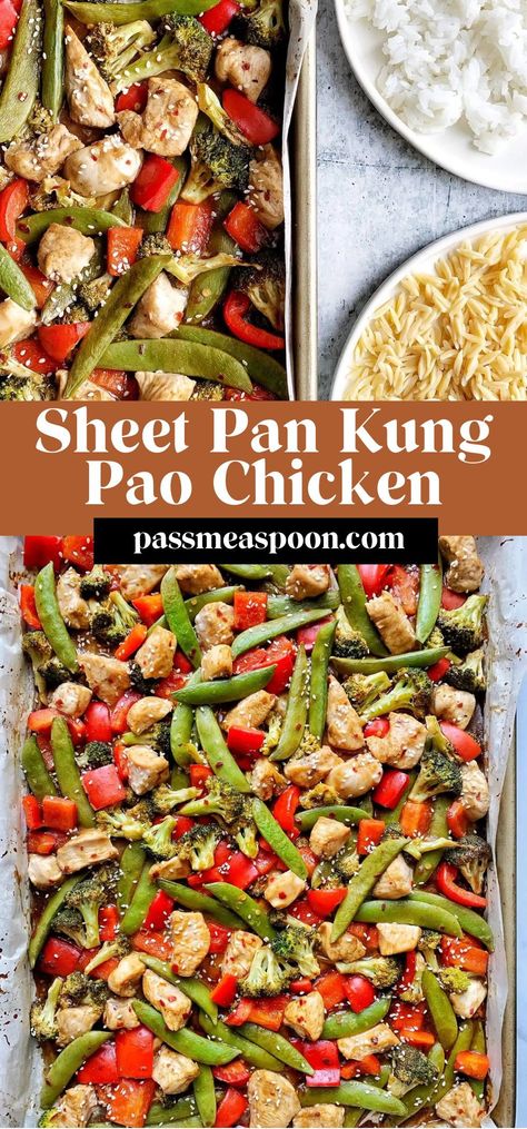 This sheet pan dinner recipe takes kung pao chicken to a whole new level – it is easy, quick, tastes INCREDIBLE, a healthy dinner option, and makes enough for leftovers to bring to work! Healthy Kung Pao Chicken, Sheet Pan Ideas, Kung Pao Chicken Recipe, 5 Ingredient Dinners, Healthy Dinner Options, Sheet Pan Dinners Recipes, Gluten Free Soy Sauce, Pan Recipe, Healthy Easy Recipes