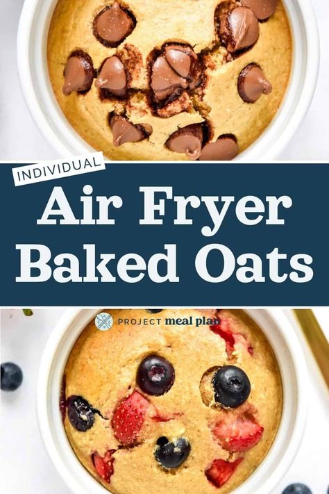 These Individual Air Fryer Baked Oats are a simple and delicious single serve breakfast, quicker than the oven! The blended batter (no banana required) bakes into a cake-like treat you can drizzle with PB and enjoy anytime. Baked Oats Air Fryer, Air Fryer Oats, Air Fryer Baked Oats, Single Serve Breakfast, Berry Breakfast, Air Fried Food, Air Fry Recipes, Oatmeal Bowls, Breakfast Meal