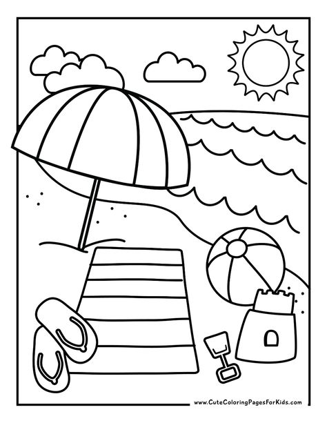 9 Beach Coloring Pages (Free Printable PDFs) - Cute Coloring Pages For Kids Summer Beach Coloring Pages, Free Beach Coloring Pages, Beach Free Printables, Beach Theme Coloring Pages, Beach Coloring Pages Free Printable, Free Printable Coloring Pages For Kids, Beach Coloring Pages For Kids, Summer Coloring Pages Free Printable, Cute Coloring Pages For Kids