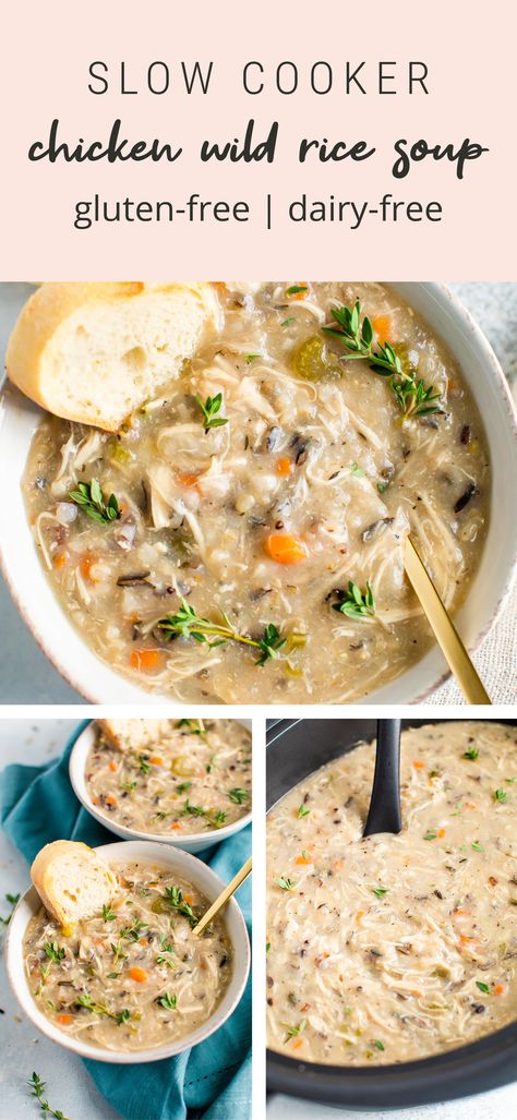 Crockpot Chicken Wild Rice Soup, Wild Rice Soup Crockpot, Crockpot Dairy Free, Chicken Wild Rice, Chicken Wild Rice Soup, Dairy Free Soup, Chicken And Wild Rice, Wild Rice Soup, Soup Recipes Slow Cooker