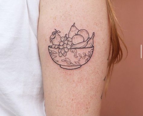 Bowl Of Fruit Tattoo, Fruity Tattoos, Fruit Bowl Tattoo, Matisse Tattoo, Tattoos 2024, Fruit Tattoo, London Tattoo, Dainty Tattoos, Mom Tattoos