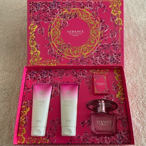 Versace Bright Crystal Absolu 4-Piece Set Condition: Brand New Condition (Never Used), With Price Tags And Security Pull String On Perfume Color: Pink And White Attributes: - Perfumed Shower Gel (100ml) - Perfumed Body Lotion (100ml) - Eau De Parfum (5ml) - Eau De Parfum-- Natural Spray (90ml) - Both Perfumes Are Edp - Comes With A Free Black Tote Bag With Purchase Of The Box (See Last Picture) - Comes In A Sleeve, Wonderful For Gifting As Well