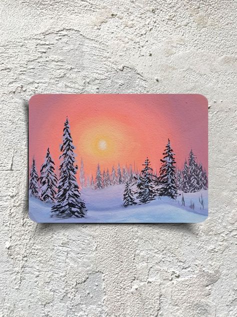 Winter Morning Painting, Winter Painting Aesthetic, Snowy Mountains Painting Easy, Simple Winter Paintings On Canvas, Christmas Gouache Paintings, Painting Ideas Christmas Easy, Painting Ideas On Canvas Winter, Easy Winter Canvas Painting, Painting Ideas Winter