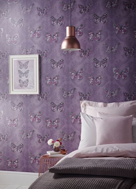 Purple Bedroom Wallpaper, Purple Wallpaper Home, Pink And Purple Bedroom, Deco Violet, Pink Girls Bedroom Decor, Plum Wallpaper, Girls Bedroom Wallpaper, Girls Room Wallpaper, Purple Bedroom