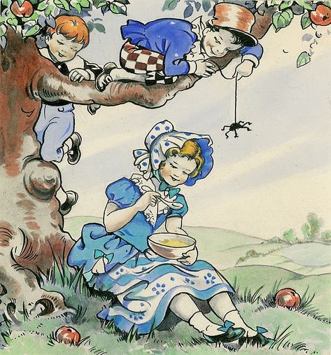 Little Miss Muffet Costume, Fantasy Nursery, Nursery Rhyme Characters, Little Miss Muffet, Miss Muffet, Japanese Drawings, Giclee Painting, History Projects, Posters Wall Art