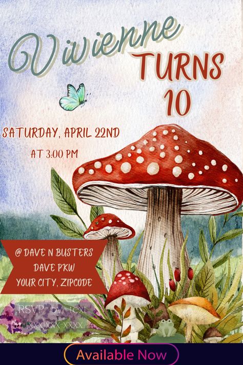 Fairycore Birthday Invitation, Cottage Core Party Invitation, Cottage Core Birthday Invitation, Cottagecore Party Invitations, Toadstool Birthday Party, Forest Birthday Party Girl, Cottage Core Invitation, Mushroom 1st Birthday, Cottagecore Birthday Invitation