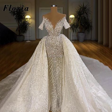 Heavy Beaded Pearls Wedding Dresses Saudi Arabia Mermaid Illusion Bride Dress Vestido 2020 Detachable Skirt Dubai Bridal Gowns _ - AliExpress Mobile Dubai Wedding Dress, Wedding Dress Detachable Skirt, Princess Bride Dress, Pearl Wedding Dress, Gowns Elegant, Bling Wedding Dress, The Princess Bride, Detachable Skirt, Civil Wedding Dresses