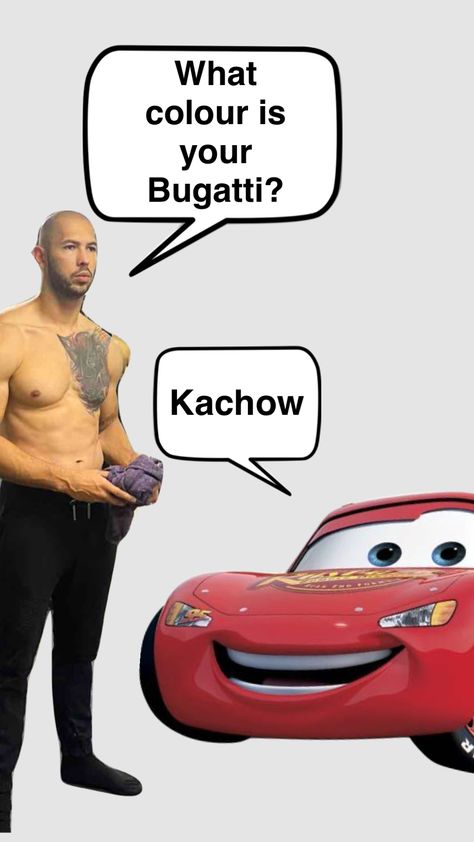 Andrew tate asking lightning McQueen what colour his Bugatti is #andrewtate #themoviecars #lightingmcqueen #stupidquestion #bugattis #cars Mcqueen Lightning Memes, Lightning Mcqueen Pfp, Lightning Mcqueen Kachow, Lightning Mcqueen Quotes, Lightning Mcqueen Wallpaper, Lighting Mcqueen, Childhood Characters, Pixar Movies, Cars Movie