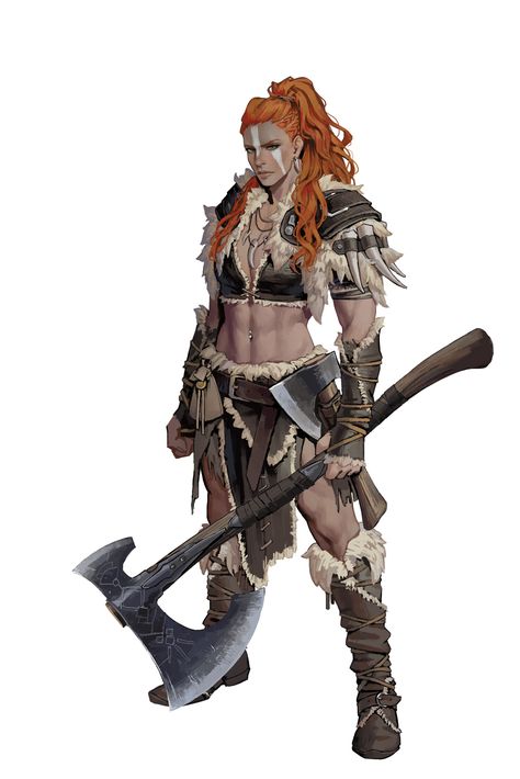 #art #illustration #conceptart #character #digitalart #barbarian #axe #redhead #redhair Viking Woman Art, Barbarian Art, Barbarian Dnd, Physique Goals, Barbarian Woman, Viking Character, Heroic Fantasy, Viking Woman, Dungeons And Dragons Characters