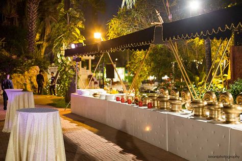 Top Wedding Caterers In Mumbai To Book For Your Big Day Buffet Area Decor Wedding, Pani Puri Station Wedding, Indian Wedding Chaat Counter, Indian Wedding Food Stalls, Indian Food Stations Wedding, Food Counters Indian Wedding, Buffet Counter, Catering Decor, Food Area