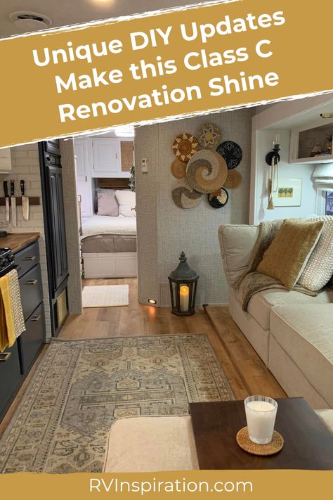 When you search for renovated RVs, you most often find fifth wheels. Nothing against trailers, but can we give motorhomes some love? RV owner Lee Ann Garrett shared her beautiful Class C RV renovation in our RV Inspiration Facebook group and we couldn't wait to share it with you! Check out how a few unique DIY updates make this Class C renovation shine! #motorhomerenovation #rvinspiration Travel Trailer Renovation, Bus Homes, Rv Living Room, Bandana Wreath, Trailer Makeover, Travel Trailer Organization, Motorhome Remodel, Travel Trailer Decor, Trailer Renovation