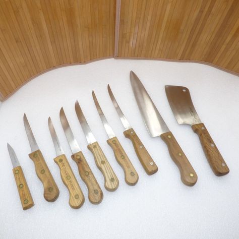 9 Ekco Forge Eterna knives kitchen chef butcher cleaver paring filet knife lot by BECKSRELICS on Etsy Butcher Knife Set, Utility Knives, Butcher Knife, Boning Knife, Chef Knife, Knife Sets, Wood Handle, Kitchen Knives, Cookware