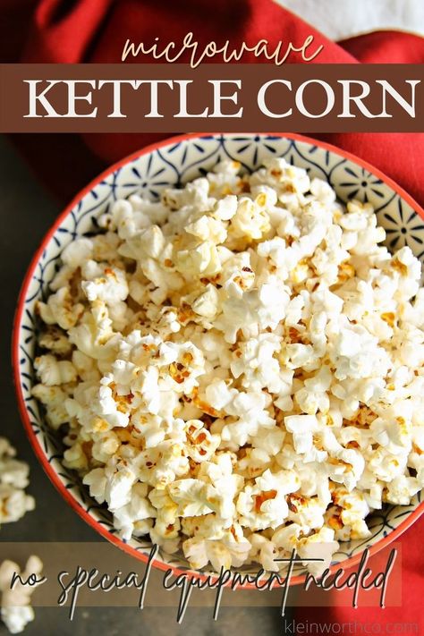 Kettle Corn Recipe Microwave, Kettle Corn Popcorn Recipe, Homemade Kettle Corn, Kettle Corn Recipe, Kettle Popcorn, Corn Recipe, Kettle Corn, Microwave Cooking, Popcorn Recipes