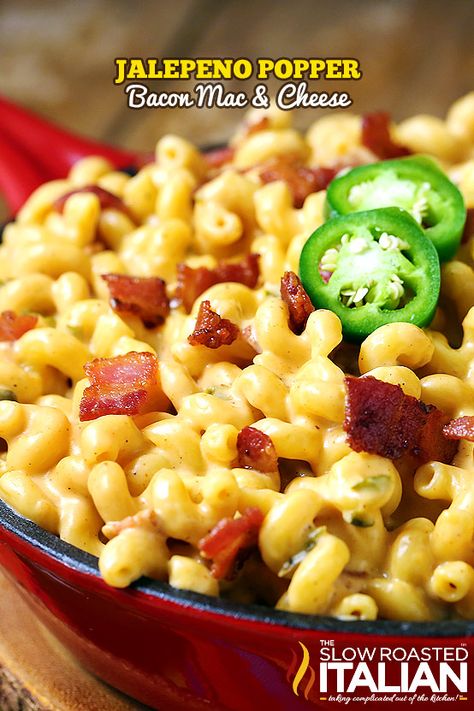 Jalapeño Popper Bacon Mac and Cheese From theslowroasteditalian.com #recipe Mac And Cheese With Bacon, Jalapeno Mac And Cheese, Beer Bacon, Bacon Mac And Cheese, The Slow Roasted Italian, Wisconsin Cheese, Creamy Mac And Cheese, Jalapeno Popper, Food Family