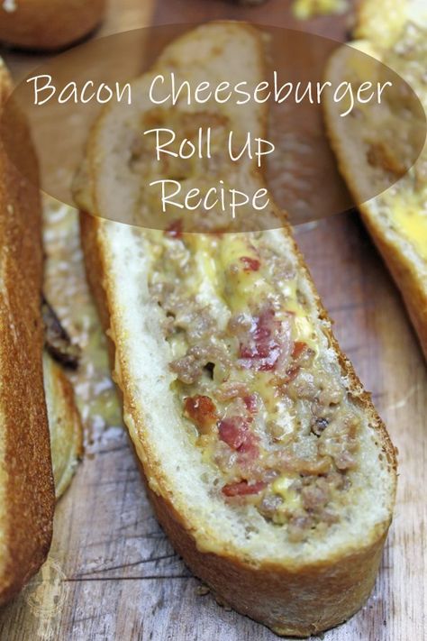 Bacon Cheeseburger Roll Up | Through the Cooking Glass Toast Bacon, Recipe With Bacon, Roll Ups Recipes, Bacon And Cheese, Main Course Dishes, Beef Bacon, Velveeta Cheese, Food Log, Hamburger Recipes