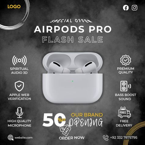 I have designed a social media post of AirPods which you can also use as an inspirational, design, template in your personal and commercial projects. If you want to create a design post of your choice, contact me Airpods Poster Design, Airpods Social Media Design, Electronic Social Media Design, Social Media Product Design, Apple Web, Social Media Campaign Design, August Themes, Coffee Poster Design, Product Visualization