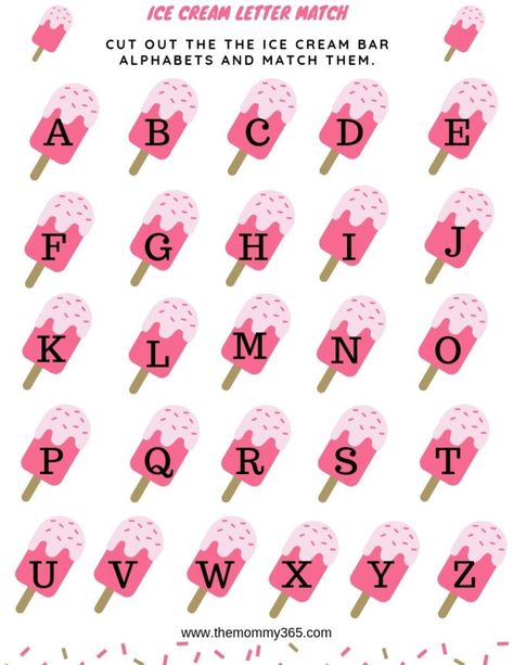 Ice Cream Alphabet Free Printable, Alphabet Matching Printables Free, Ice Cream Letters, Teach Letter Recognition, Infant Room, Printable Alphabet Letters, Alphabet Worksheets Preschool, Worksheets Preschool, Learn To Spell