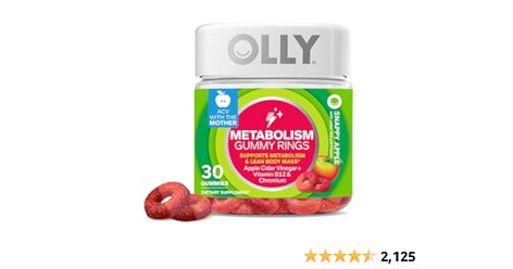 Amazon.com: OLLY Metabolism Gummy Rings, Apple Cider Vinegar, Vitamin B12, Chromium, Energy and Digestive Health, Chewable Supplement, Apple Flavor - 30 Count : Health & Household Olly Metabolism Gummies, Olly Vitamins, Gummy Rings, Apple Cider Benefits, Refill Pouch, Lean Body, Vitamin B12, Store Front, Boost Metabolism