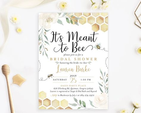 It's Meant to Bee Bridal Shower Invitation Invite Honey | Etsy Bees And Honeycomb, Addressed Envelopes, Bee Gender Reveal, Girl Birthday Party Invitations, Baby Shower Invitaciones, Birthday Party Invite, Gender Reveal Invitations, Reveal Ideas, Girl Birthday Party