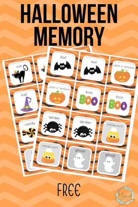 Halloween Games Preschoolers, Halloween Game For Preschool, Halloween Language Activities Toddlers, Halloween Memory Game Free Printable, Halloween Kindergarten Games, Halloween Memory Game Printable, Prek Halloween Games, Halloween Games For Preschool, Halloween Toddler Games