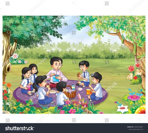 Picnic Cartoon Drawing, School Picnic Drawing, Picnic Illustration Drawings, Picnic Drawing, Picnic Images, Village Scene Drawing, Salad Decoration, Happy Raksha Bandhan Images, Village Drawing